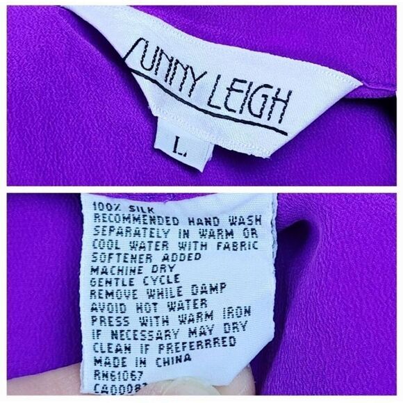 🔹️Vintage Sunny Leigh Fuchsia Silk Buttoned Short Sleeve Top Large - Picture 13 of 13